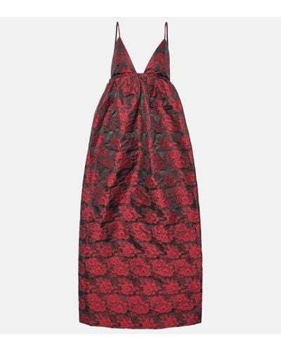 Ganni Floral Jacquard Maxi Dress - Red