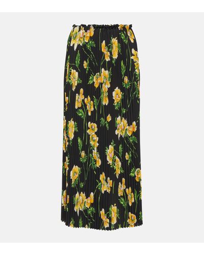 Balenciaga Plisse Floral Midi Skirt - Green