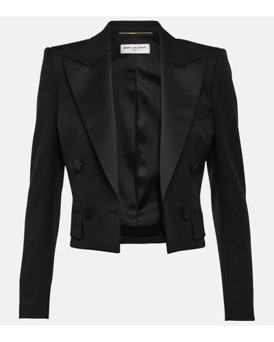 Saint Laurent Cropped Tuxedo Jacket - Black