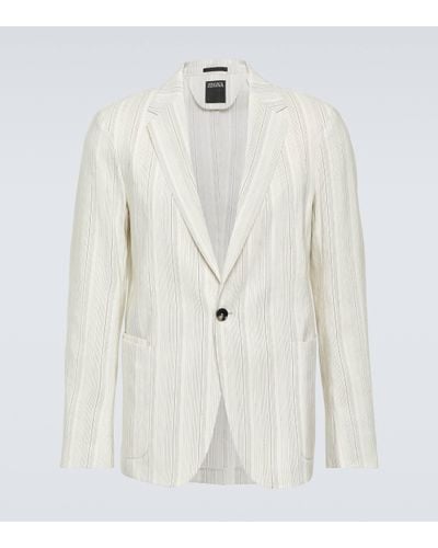 Zegna Chalk Stripe Linen And Silk Jacket - White