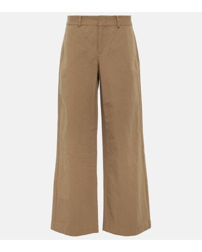 Vince High-rise Cotton Twill Wide-leg Trousers - Green