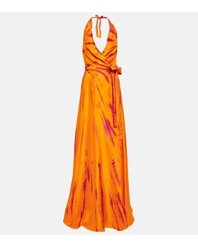 Anna Kosturova Robe portefeuille longue en soie - Orange