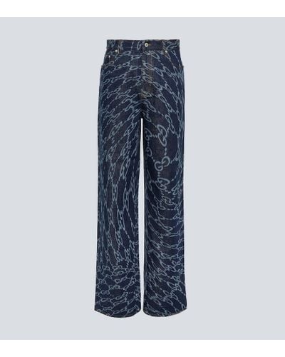 Gucci Jeans anchos con GG ondulada - Azul