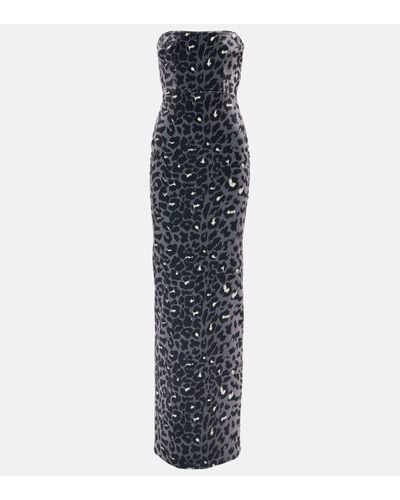 Alex Perry Leopard-print Strapless Velvet Midi Dress - Blue