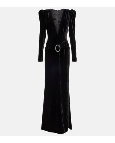 Alessandra Rich Vestido de fiesta con cuello en V y cinturón - Negro