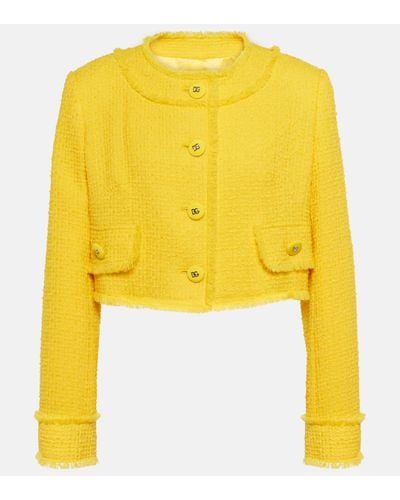 Dolce & Gabbana Cropped Wool-blend Tweed Jacket - Yellow