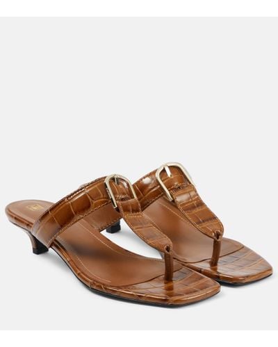 Totême The Belted Croc-effect Leather Thong Sandals - Brown
