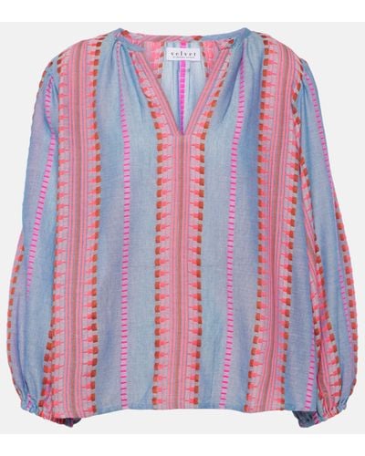 Velvet Isla Embroidered Cotton Blouse - Pink