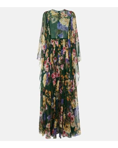 Dolce & Gabbana Robe longue Garden en soie a fleurs - Vert