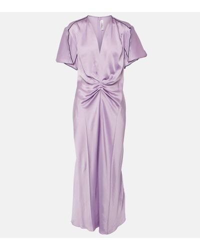 Victoria Beckham Gathered Satin Midi Dress - Purple
