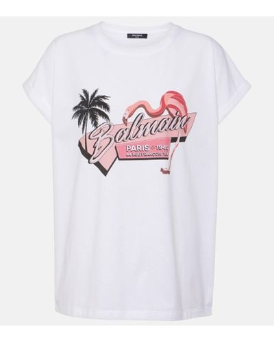 Balmain Rosa Flamingo Cotton Jersey T-shirt - White
