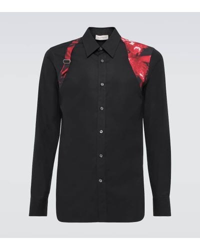 Alexander McQueen Camisa Harness de popelin de algodon - Negro