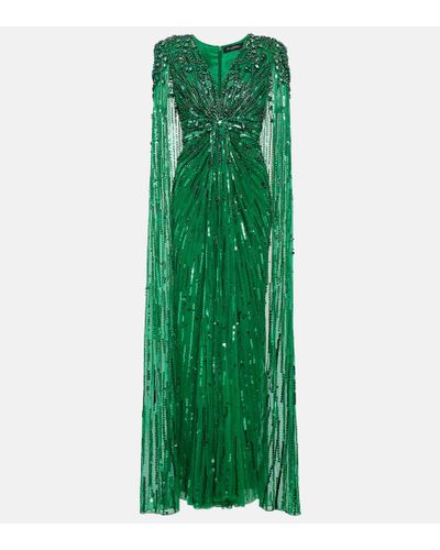 Jenny Packham Embellished Off-shoulder Gown - Green