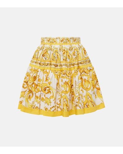 Dolce & Gabbana Majolica Cotton Miniskirt - Yellow
