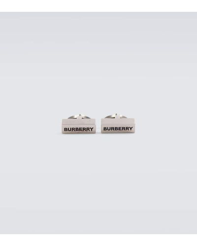 Burberry Gemelos chapados en paladio con logo - Blanco