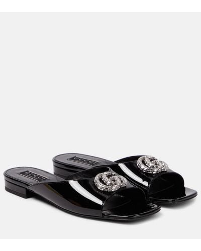 Gucci Patent Leather Flat Sandals - Black