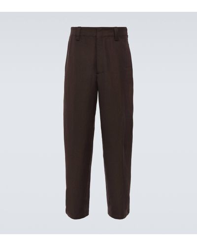 Lemaire Wool And Linen Gabardine Wide-leg Trousers - Brown