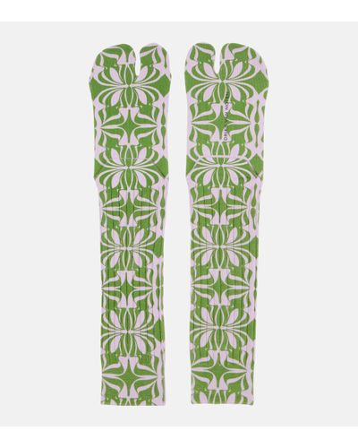 Dries Van Noten Chaussettes imprimees en coton melange - Vert
