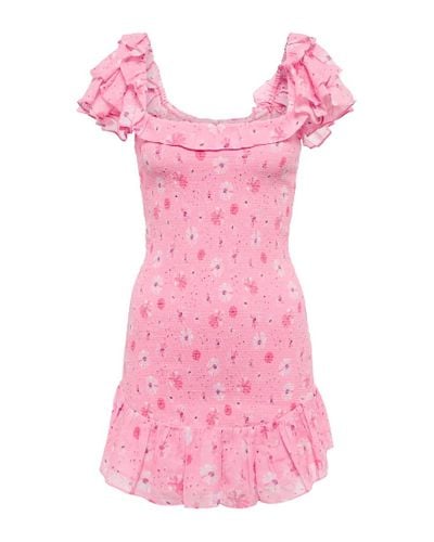 LoveShackFancy Kodie Gerafftes Minikleid Aus Baumwoll-voile Mit Blumenprint - Pink