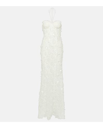 ROTATE BIRGER CHRISTENSEN Bridal Sequined Halterneck Tulle Gown - White