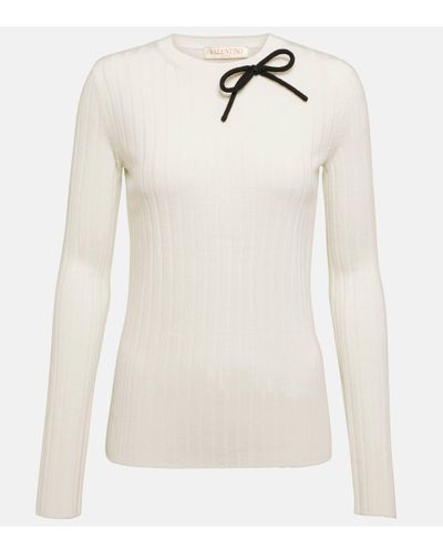 Valentino Bow-detail Ribbed-knit Wool Jumper - White
