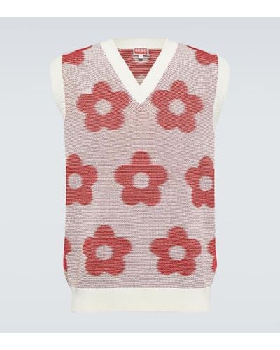 KENZO Jacquard Cotton Sweater Vest - Pink