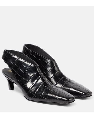 Totême The Mid Heel Croco Leather Slingback Pumps - Black