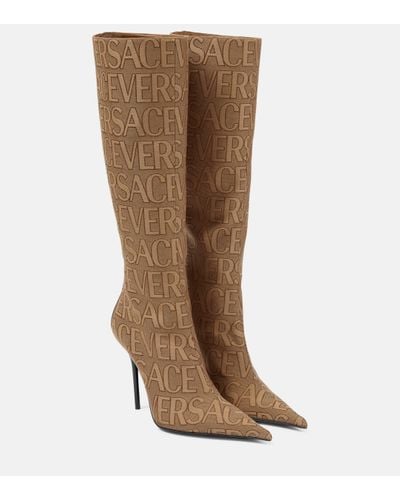 Versace Allover Knee-high Boots - Brown