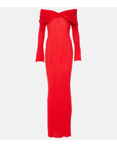 AYA MUSE Off-shoulder Linen-blend Maxi Dress - Red