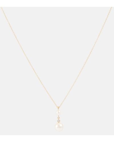 Sophie Bille Brahe Halskette Reve Simple aus 14kt Gelbgold mit Diamant und Suesswasserperlen - Weiß