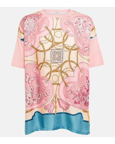 Etro Camiseta en mezcla de algodon con seda - Rosa