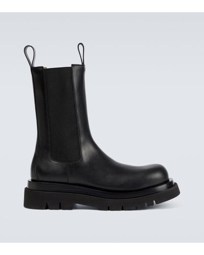 Bottega Veneta Lug Leather Ankle Boots - Black