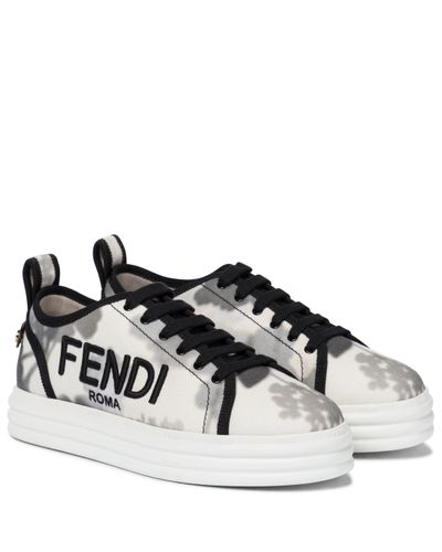 Fendi Rise Canvas Platform Sneakers - Black
