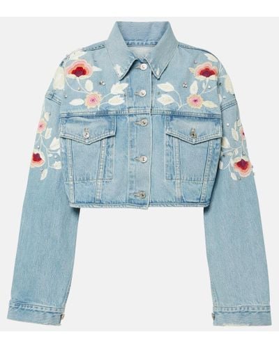 Citizens of Humanity Lena Embroidered Cropped Denim Jacket - Blue