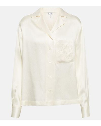 Loewe Camisa de seda con anagrama - Blanco