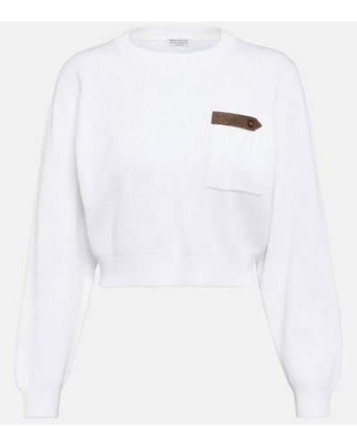 Brunello Cucinelli Cropped-Pullover aus Baumwolle - Weiß