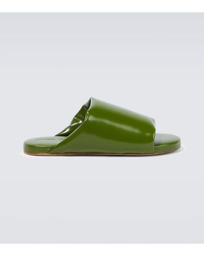 Bottega Veneta Padded Patent Leather Slides - Green
