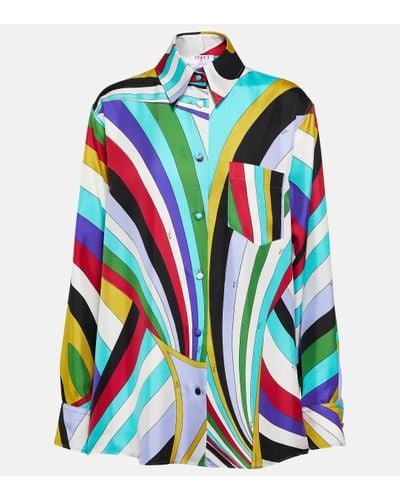 Emilio Pucci Printed Silk-twill Shirt - Blue