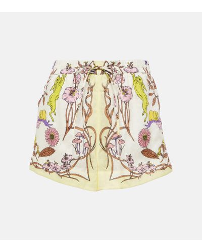 Tory Burch Floral High-rise Linen Shorts - White