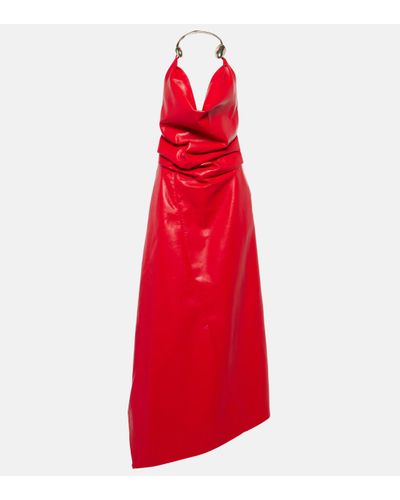 SIMKHAI Calithea Halterneck Leather Midi Dress - Red
