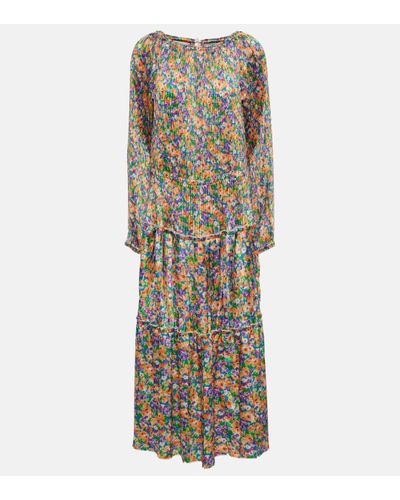 Plan C Floral Pleated Midi Dress - Multicolour