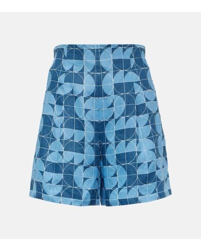 Max Mara Shorts Okra de lino estampados - Azul