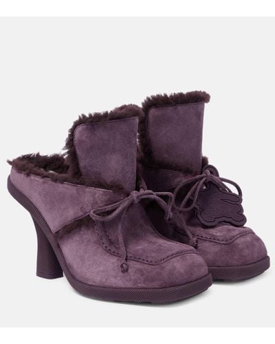 Burberry Suede-shearling Highland Mules 90 - Purple