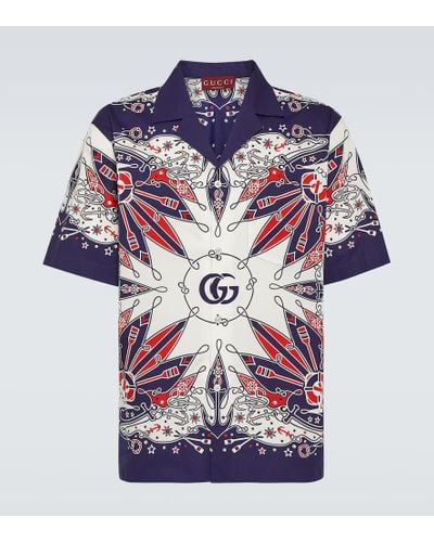 Gucci Bedrucktes Hemd Double G aus Baumwolle - Blau