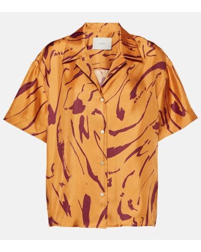 Asceno Camisa de sarga de seda estampada - Naranja