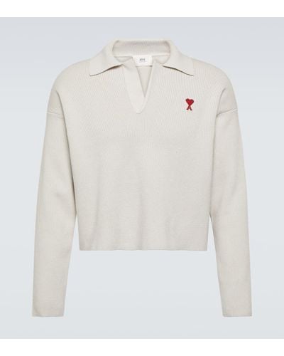 Ami Paris Ami De Cour Cotton-blend Polo Sweater - White
