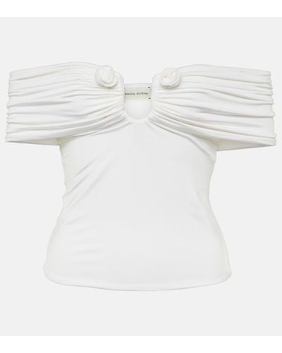 Magda Butrym Floral-applique Off-shoulder Jersey Top - White