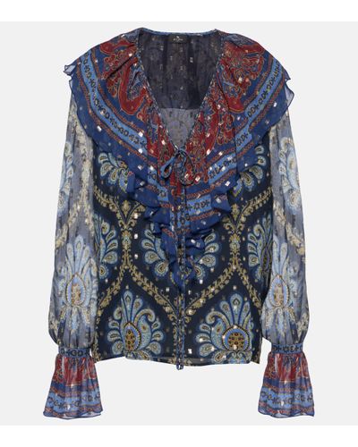 Etro Blouse imprimee en soie melangee - Bleu