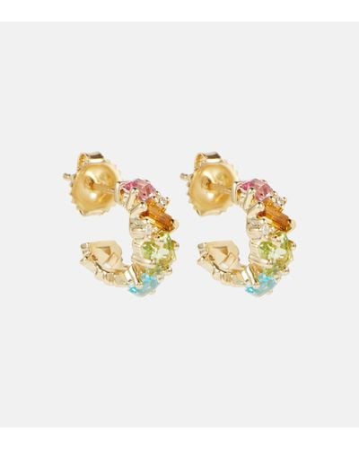 Suzanne Kalan 14kt Gold Mini Hoop Earrings With Gemstones And Diamonds - Metallic