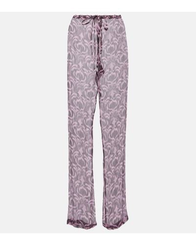 Dries Van Noten Pachas Printed Silk Straight Pants - Purple